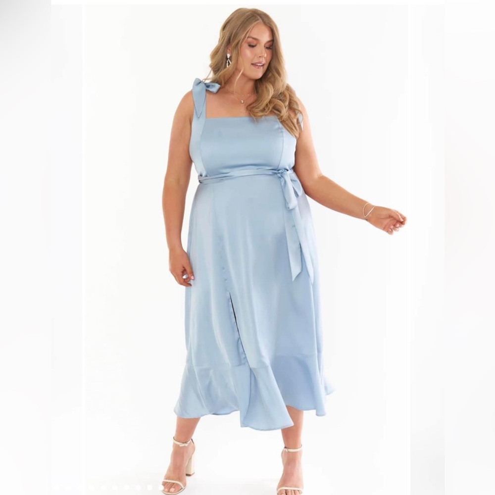 Show Me Your Mumu, Claire Midi Dress, Steele Blue Satin, XL, NWT